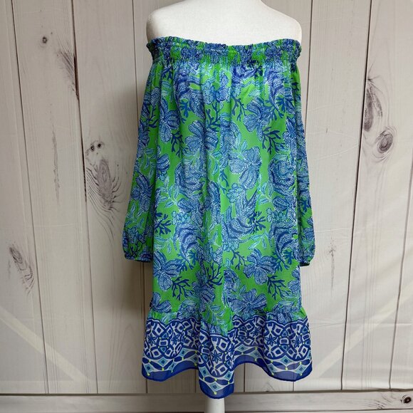 Lilly Pulitzer Maribeth Coverup Large Cabana Green Keepin It Reel EUC - Picture 2 of 11